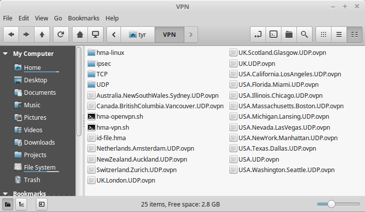 VPN folder containing ovpn and credential file