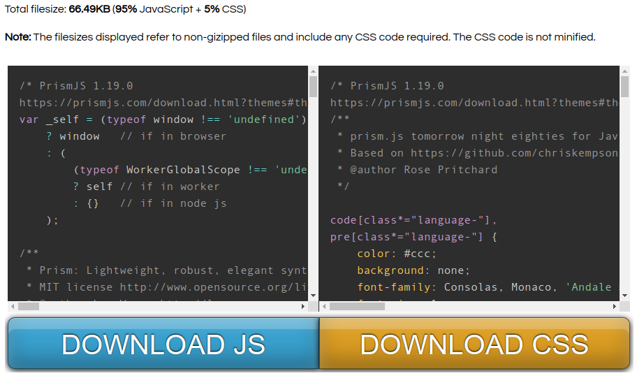 Download prism.js and prism.css files